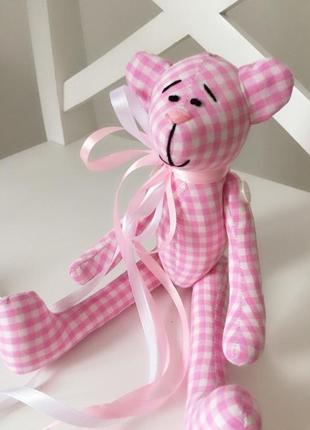 Рожевий ведмедик ведмідь мишко тільда іграшка подарунок на день святого валентина дівчині хлопцеві2 фото