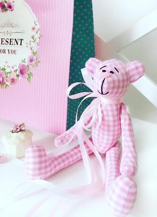 Рожевий ведмедик ведмідь мишко тільда іграшка подарунок на день святого валентина дівчині хлопцеві1 фото