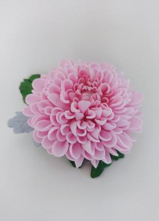 Заколочка рожева хризантема3 фото