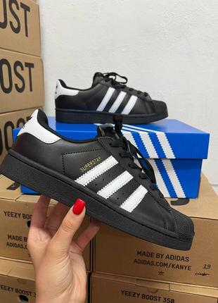 Adidas superstar black white premium жіночі кросівки адідас суперстар чорні з білим люкс