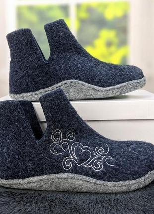 Тапочки чуни женские фетровые для ламината высокие inblu синие 4018