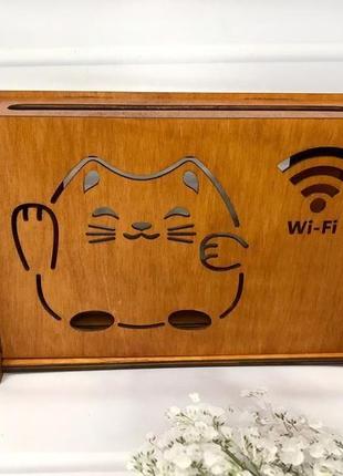 Коробка для роутера на стену "кот wi-fi" 30х20х8 см красное дерево