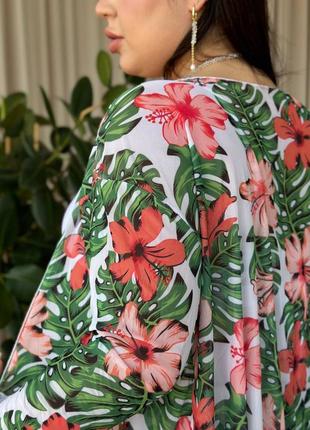 Купальник 3в1 батал бюст пуш-ап и высокие плавки принт + парео