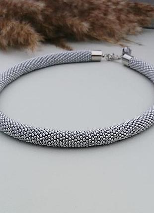 Джгут-кольє із чеського бісеру ′срібний′
