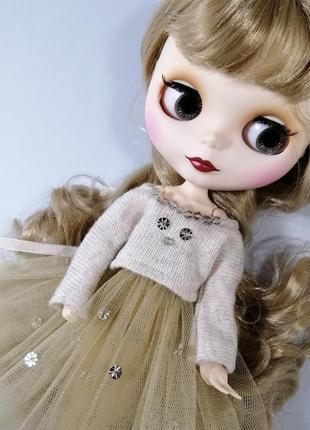 Нарядная бежевая одежда для блайз стильный комплект для blythe набор юбка и кофта для кукол2 фото