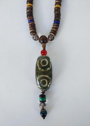 Тибетське намисто - амулет з бусиною дзі "6 очей"2 фото