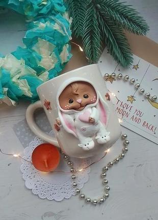 Чашка с декором плюшевый кролик