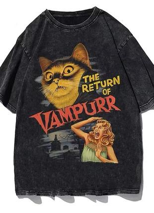 Футболка return of vampurr, футболка с котом, мужская футболка l с котиком вампиром
