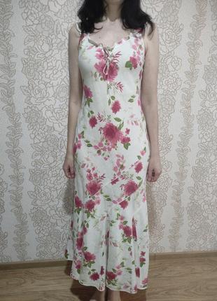 Льняне плаття / сукня / сарафан з квітковим принтом marks & spencer (100% льон)1 фото