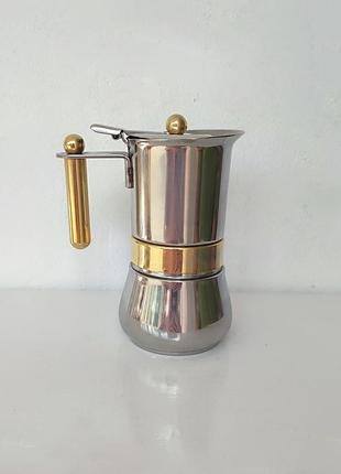 Гейзерная кавоварка еспресо vev vigano inox 18/10 з нержавіючої сталі,24kt gold