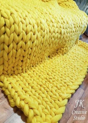 Плед "лимонний" handmade з товстої мериносової вовни