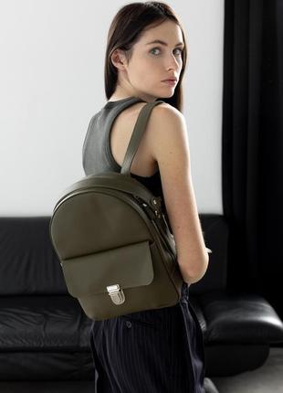 Жіночий міні-рюкзак ручної роботи арт.520 з натуральної шкіри з легким матовим ефектом кольору хакі1 фото