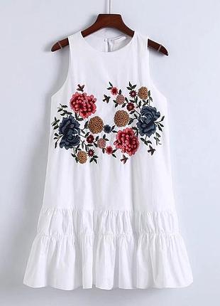 Платье хлопковое с вышивкой цветы с рюшей zara