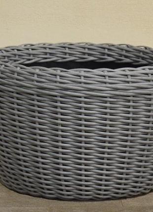Корзина для дров плетеная (дровница) из искусственного ротанга ручной работы. цвет серый. 60 литров4 фото