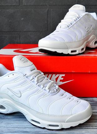 Nike air max tn plus кросівки кеди чоловічі найк аір макс з балоном весняні літні низькі шкіра шкіряні сітка легкі текстильні білі з сірим