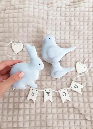 Птичка зайка бархатные декор на свадьбу пасху подарок