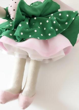 Летняя зайка тильда в зеленом платье подарок декор дома7 фото