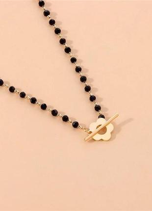 Цепочка с цветком блестящий нежный, чекер на шею винтажный, ожерелье колье винтаж