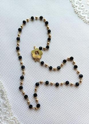 Цепочка с цветком блестящий нежный, чекер на шею винтажный, ожерелье колье винтаж