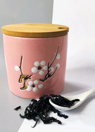Чай да хун пао в керамической ёмкости для хранения "сакура" (розовая)1 фото