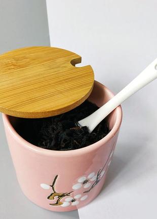 Чай да хун пао в керамической ёмкости для хранения "сакура" (розовая)2 фото
