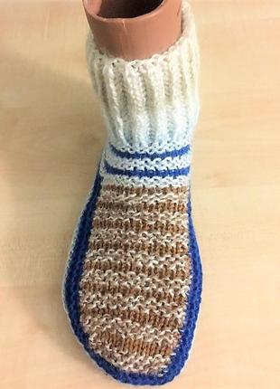 Тапочки-носки вязанные детские унисекс, цветные, длина стопы 20-21 см, 7-8 лет