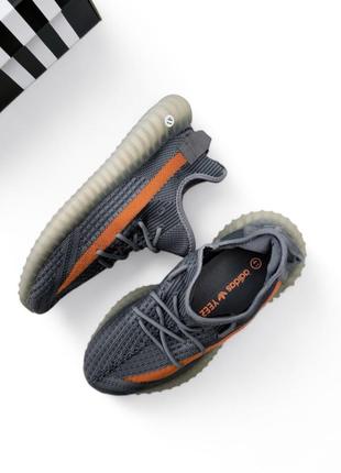 Чоловічі кросівки adidas yeezy boost 350 v2 темно-сірі з помаранчевим🔥
