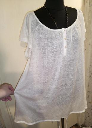 Льняная-100% лён,белоснежная,трикотажная блузка-трапеция с кулиской,etam,греция