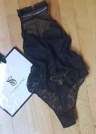 Шикарное кружевное боди victoria's secret с открытой спиной черное боди vs бодик
