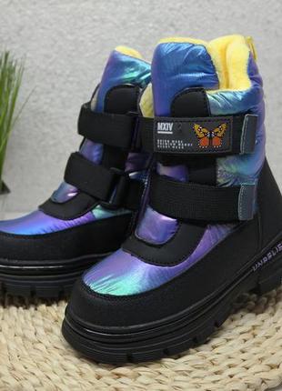 29-30р том.м флип зимние сапожки девочкам на липучках с бабочкой