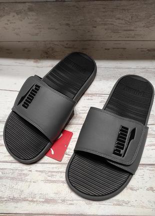 Шльопанці чоловічі сірі з чорним логотипом puma cool cat 2.0 v fs