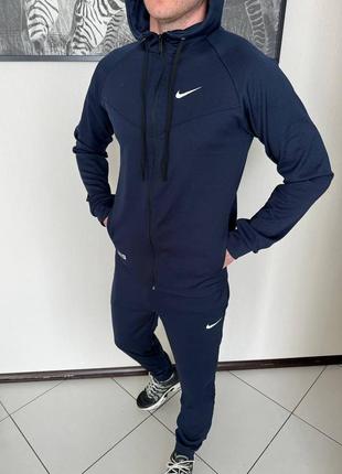 Чоловічий весняний спортивний костюм в стилі nike dri-fit найк темно-синій кофта штани1 фото