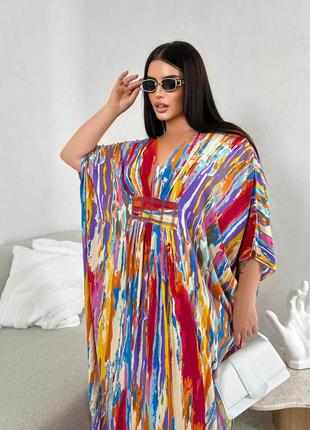 Пляжна туніка сукня яскрава декольте рукава вільний крій легка plus size