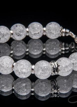 Браслет из горного (снежного) хрусталя и ажурного серебряного шара4 фото
