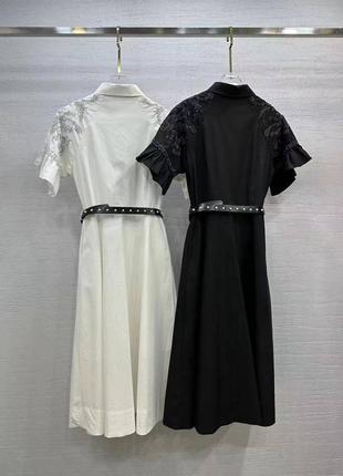 Платье длинное в стиле dior белая черная клеш с пуговицами с поясом4 фото