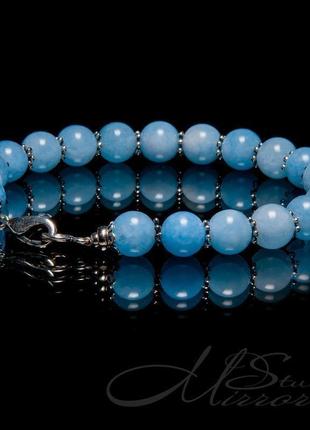 Браслет из бусин голубого кварца с серебром, браслет для девушки