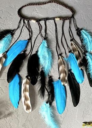 Повязка на голову с перьями в стиле бохо хиппи. пов'язка з пір'ям