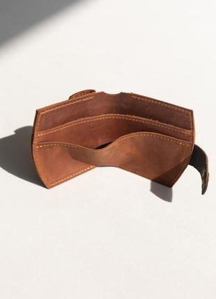 Миниатюрный кошелек ручной работы арт. 107 коньячного цвета из натуральной винтажной кожи3 фото