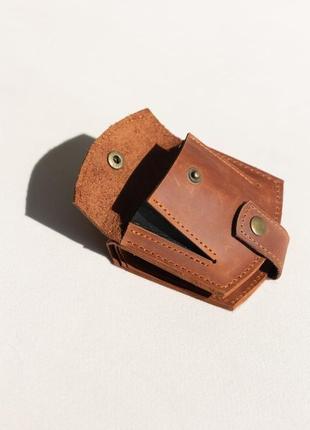 Мініатюрний гаманець ручної роботи арт. 107 коньячного кольору з натуральної шкіри вінтажній4 фото