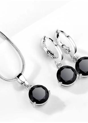 Набір - ланцюжок,  кулон, сережки срібло чорний агат silver original ♥️