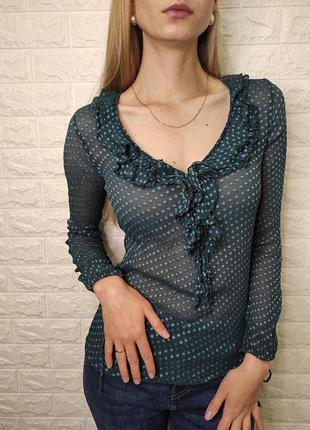 Nile шовкова блуза в горох горошок шовк волани зелена шелковая блуза рубашка