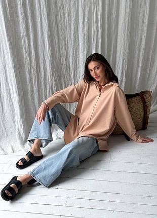 Льняная рубашка базовая рубашка оверсайз лен