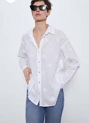 Біла оверсайз сорочка з вишивкою zara pp s