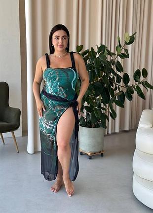 Женский изысканный роскошный слитный купальник с парео 2хл 2xl 5xl