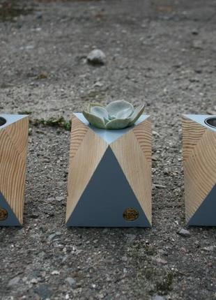 Геометрический деревянный горшок для суккулентов. кашпо горшок.6 фото