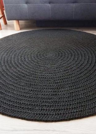 Килимок із джуту 120см чорний круглий3 фото