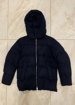Зимова куртка пуховик mango man темно синя вовняна