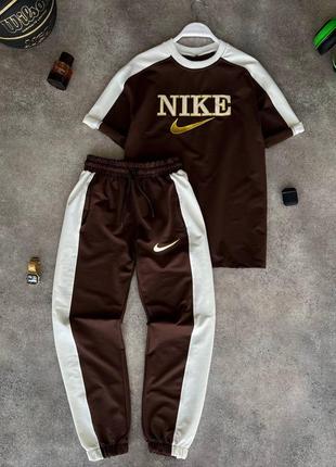 Чоловічий спортивний костюм nike ☀️ на весну у коричнево-білому кольорі premium якості, стильний та зручний костюм на кожен день