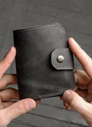 Вместительный кошелек темно-серого цвета из натуральной винтажной кожи
