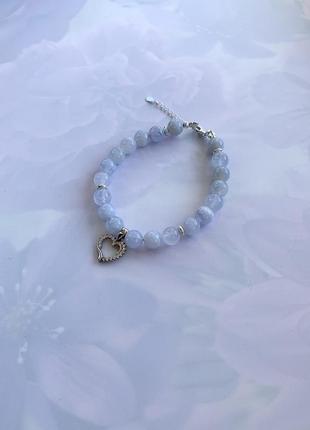 Серебряный браслет из сапфирина (голубого кружевного агата) с подвесом  "откровение"4 фото